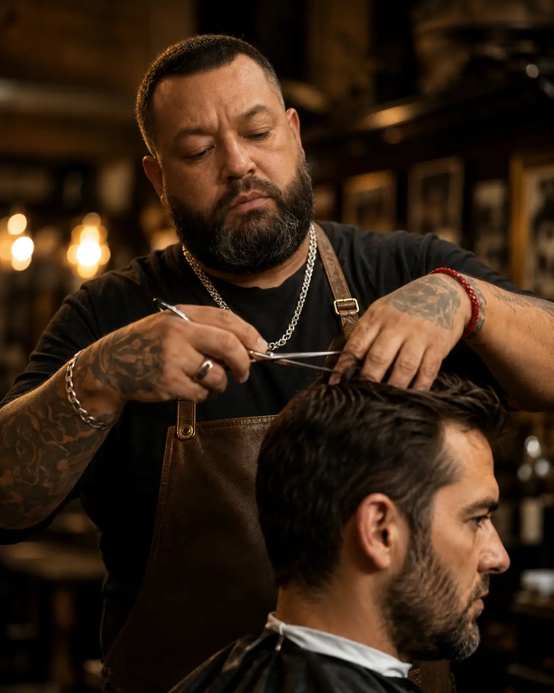 Estilista de Scissor Hand cortando el pelo a un cliente en Quilpué